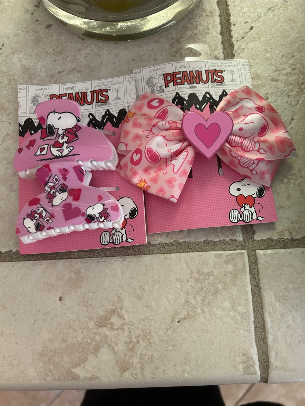 Peanuts Pink Snoopy Heart Bow and Clip Set